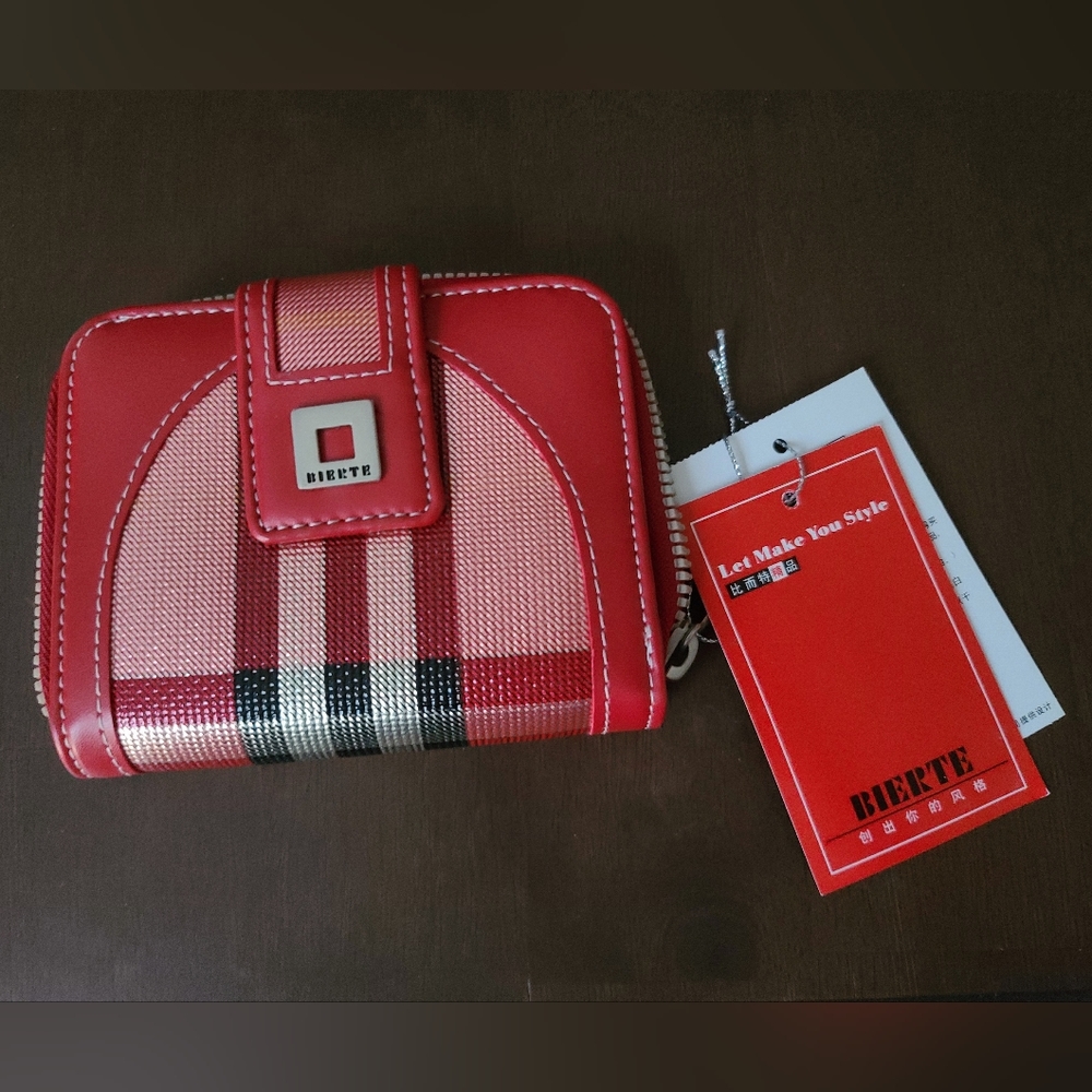 Bierte Red and Gold plaid wallet